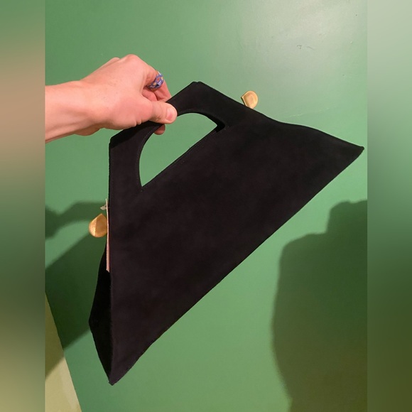 $625 Vintage 90s Donna Karan black
Suede trapeze clutch bag couture collectible - Picture 3 of 12